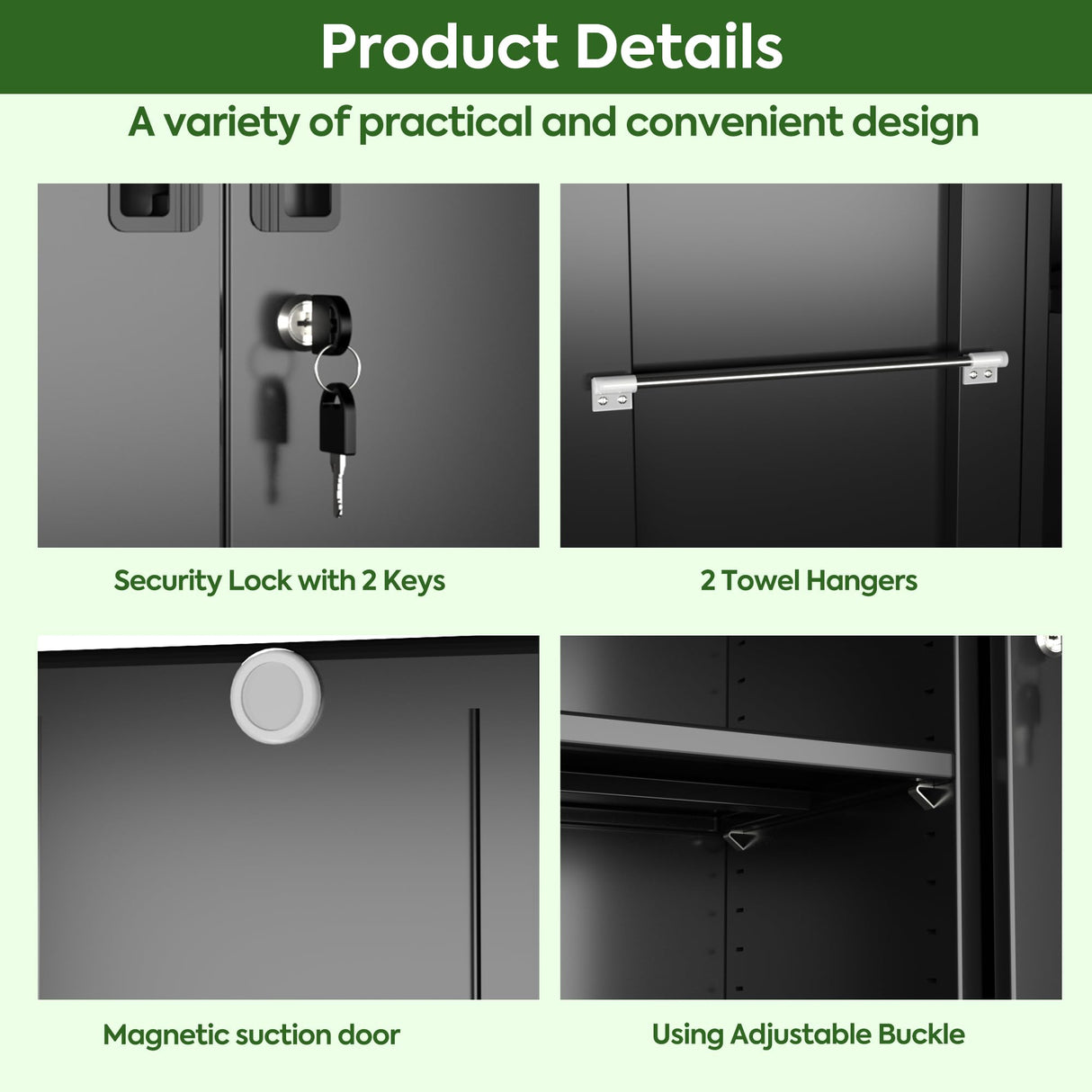 Reemoon Broom Closet Storage Cabinet with Wheels and Pegboard,Metal Garage Storage Cabinet with Doors and Adjustable Shelves for Garage Home,Required Assembly,Black Reemoon