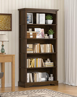 TVU 5-Tier Wooden Bookshelf, 65 Inch Tall Bookshelf with Storage, Floor Standing Modern Style Display Bookcase for Living Room, Office, Study Room, Entryway, Brown TVU