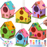 Colingmill 6 Pcs DIY Bird House Wooden Kits for Kids to Paint and Built Unfinished Wood Birdhouse Art Crafts with Paints and Brushes for Kids Girls Boys Toddlers Gifts Colingmill