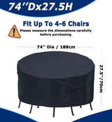 Round Patio Furniture Covers - 74" Dia Waterproof Table & Fire Pit Cover - Anti-Fading for Outdoor Dining Sets TIFILE