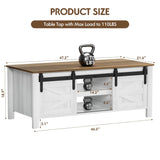 YESHOMY Coffee Table with Sliding Barn Doors & Storage, Wooden Center Rectangular Cabinet with Adjustable Shelves, for Livingroom, Bedroom, Home Office, White YESHOMY