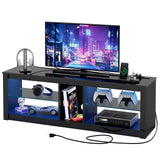 Bestier LED TV Stand for 55/60/65 Inch TV, High Gloss Gaming TV Stand with Power Outlet, Black Entertainment Center with Storage for Living Room, Bedroom, 55 Inch TV Console with Adjustable Shelves Bestier