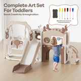 Mloong 12 in 1 Toddler Slide and Swing Set, Kids Slide for Toddlers 1-3 Years Old Baby, Indoor Outdoor with Basketball Hoop Drawing Golf for Kids Easy Assembly(Beige & Rosy Brown)(82×67×41in) mloong