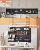 INCLY 6 Pack 12"x12" Black Metal Pegboard Panels, Heavy Duty Pegboard Wall Organizer with Frame, Black Peg Board for Walls, Garage, Workbench, Shed, Kitchen, Craft Room Tool Organization INCLY