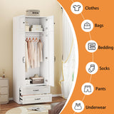 Mhsatyrs Armoire Wardrobe Closet with 2 Drawers: 88" White Bedroom Closet, Wood Wardrobe Closets with 2 Doors, Tall Armoire Cabinet and Storage Shelves for Clothing (31") Mhsatyrs