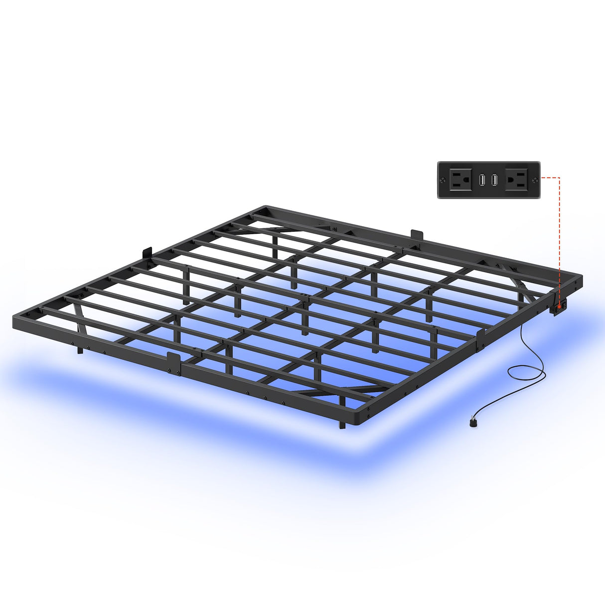WLIVE Floating King Bed Frame, LED Bed Frame with Charging Station, Metal Platform Beds King Size with Heavy Duty Steel Slats, No Box Spring Needed, Easy Assembly, No Noise, Black WLIVE