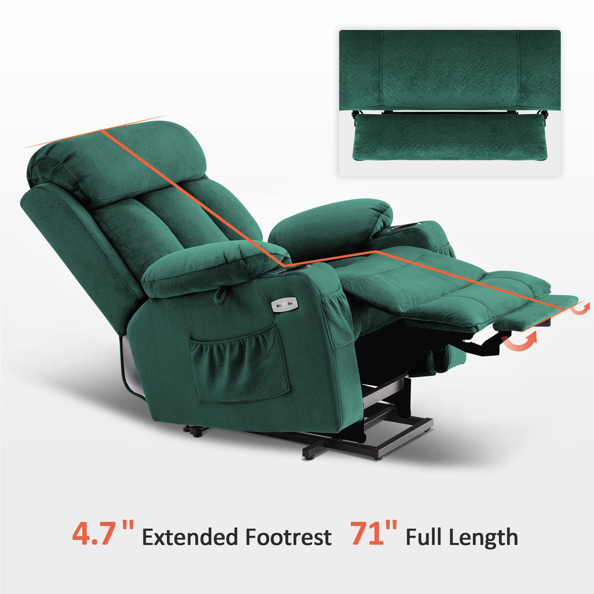 MCombo Large Power Lift Recliner Chair with Extended Footrest for Big and Tall Elderly People, USB Ports, 7426(Fabric, Green) MCombo