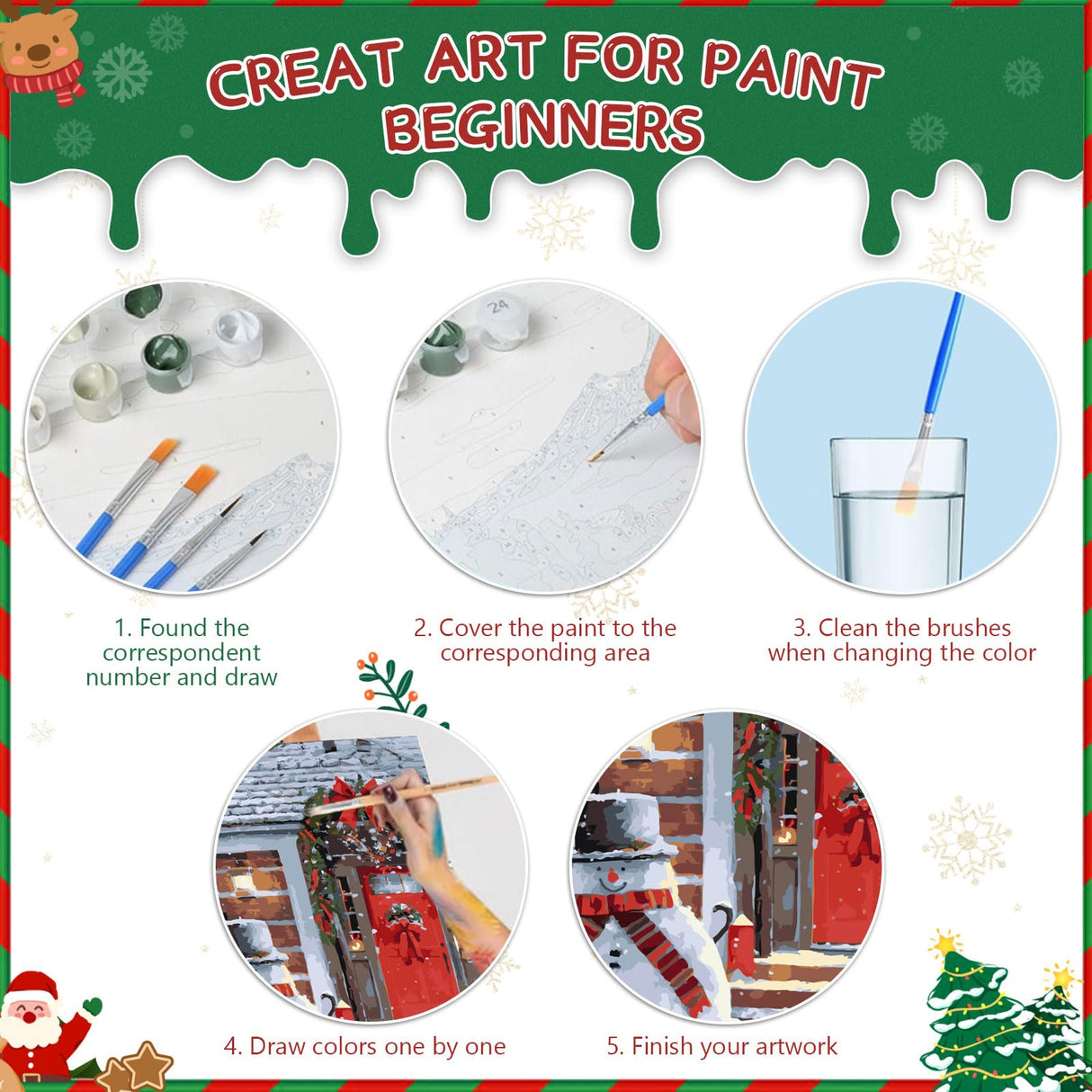 Ninonly Christmas Paint by Numbers Kit, 4 Pack Framed Adults' Paint-by-Number Kits Crafts for Adults Beginner with Wooden Easel, Brushes, Acrylic Painting, 9 * 12 Inch Ninonly