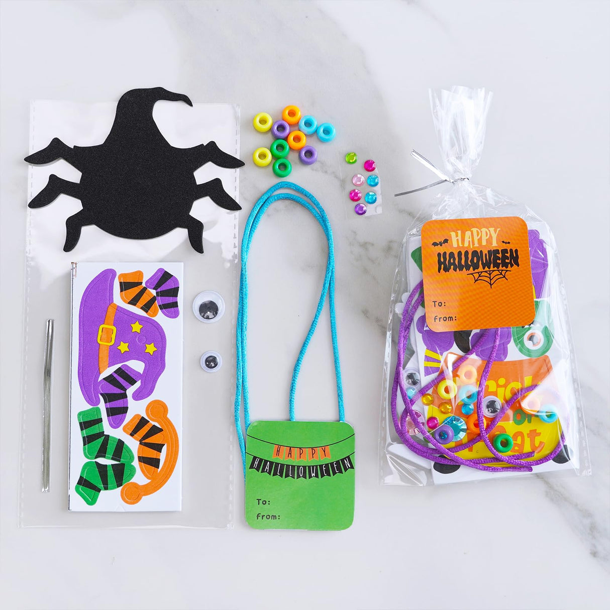 Winlyn 24 Sets Halloween Craft Kits DIY Art Sets Spider Bat Ghost Pumpkin Foam Stickers for Kids Fall Home Classroom Activities Trick-or-Treat Party Favors Winlyn