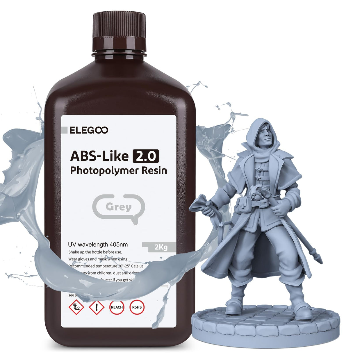 ELEGOO ABS-Like Resin 2.0 Photopolymer Resin UV Curing 405nm ABS 3D Resin for LCD 3D Printer Grey 2000G Deeplee