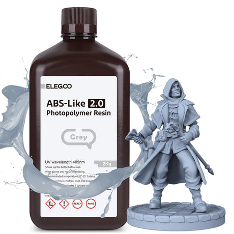 ELEGOO ABS-Like Resin 2.0 Photopolymer Resin UV Curing 405nm ABS 3D Resin for LCD 3D Printer Grey 2000G Deeplee