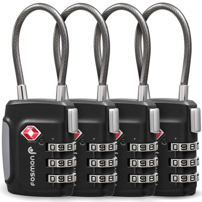 Fosmon TSA Approved Cable Locks for Luggage, Suitcase, Gun Case Lock with Push Release Button, 3 Digit Long Shackle Combination Wire Lock for Backpack