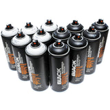 Montana BLACK 400ml Set of 12 Graffiti Street Art Mural Spray Paint (Black & White) BLACK MONTANA
