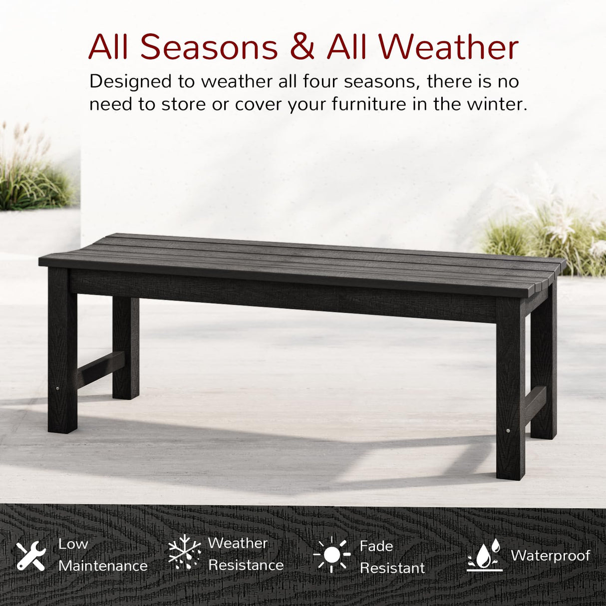 Stoog Outdoor Bench, 2-Person Patio Backless Bench, All-Weather HIPS Garden Bench, Never Rot or Fade, for Backyard, Porch, Patio, Deck, and Entryway, Black Stoog