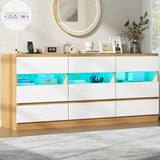 Loomie 9 Drawer Triple Dresser with Charging Station & Led Lights for Bedroom,Long 63" Dresser TV Stand for TVs up to 75",Wide Large Drawer Dressers Organizer with 3 Cubbies for Hallway, Light Wood Loomie
