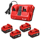 KOOMICY 4Pack 18V 6.0Ah Batteries Replacement for Milwaukee M-18 Battery and 1 Charger Set KOOMICY