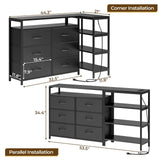 HAUOMS TV Stand for 60 Inch TV,Entertainment Center with Power Outlets and LED Lights,L Shaped Convertible Dresser with Open Shelf, 6 Drawers with PU Finish, for Living Room,Black HAUOMS