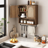 RUSTOWN Rattan Bathroom Wall Cabinet, Boho Medicine Cabinet with 2 Arched Doors, Farmhouse Over The Toilet Storage Cabinets with Adjustable Shelves & Towel Bar, 3-Tier Wall Mounted Cabinets RUSTOWN