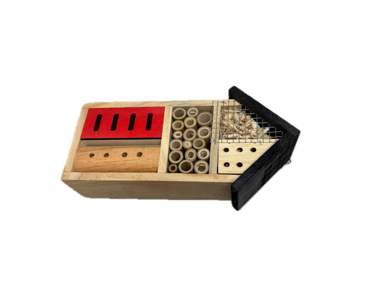 OBELGEOYA Wooden Insect House - Natural Outdoor Insect Hotel for Bees, Butterflies, Ladybugs, Beneficial Insects, Eco-Friendly Bug Hotel, Hanging Garden Habitat for Pollinators, 10.2 x 5.1 x 3.5 Inch OBELGEOYA