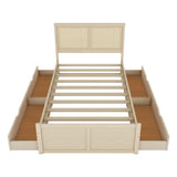 Linique Rattan Bed Frame Full,Full Size Wood Storage Platform Bed with 4 Drawers and Rattan Headboard(Natural) Linique