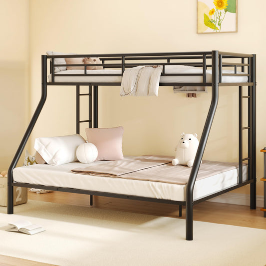 Twin XL Over Queen Bunk Bed for Boys/Girls/Teens/Adults, Heavy-Duty Metal Bunk Beds Frame with 2 Ladders & High Guardrails, Under Bed Storage Space, Noise Reduced, No Box Spring Needed,Black