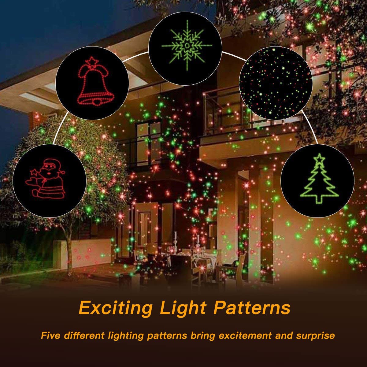 Christmas Laser Lights, Projector Lights Landscape Spotlight Red and Green Star Show with Christmas Decorative Patterns for Indoor Outdoor Garden Patio Wall YINUO LIGHT