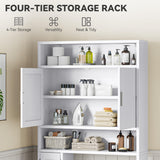 YITAHOME Over The Toilet Storage, Bathroom Storage Over The Toilet, Bathroom Cabinet with Adjustable Shelves, Double Doors, Trash Can Placement Ring, Tissue Box Holder for Bathroom (White) YITAHOME