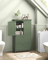 VASAGLE Bathroom Floor Storage Cabinet, Bathroom Storage Unit, Freestanding Cabinet with 2 Drawers and 2 Doors, Adjustable Shelf, 11.8 x 23.6 x 43.3 Inches, Forest Green UBBC551C01 VASAGLE