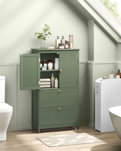 VASAGLE Bathroom Floor Storage Cabinet, Bathroom Storage Unit, Freestanding Cabinet with 2 Drawers and 2 Doors, Adjustable Shelf, 11.8 x 23.6 x 43.3 Inches, Forest Green UBBC551C01 - WoodArtSupply