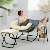 Outdoor Rocking Chair, Oversized Patio Papasan Rocking Chair with Cushion, Ottomans, Side Table, Large Egg Royal Rocking Lounge Chairs for Patio Porch Garden Backyard, Grey (Three Piece Set) LISRUX