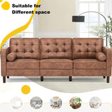 Lesofair 84" Suede Leather Sofa with 2 Soft Pillows, Tufted Modern Sofa with Sturdy Wooden Legs, 3 Seats Couch for Living Room, Office, Bedroom, Brown Lesofair