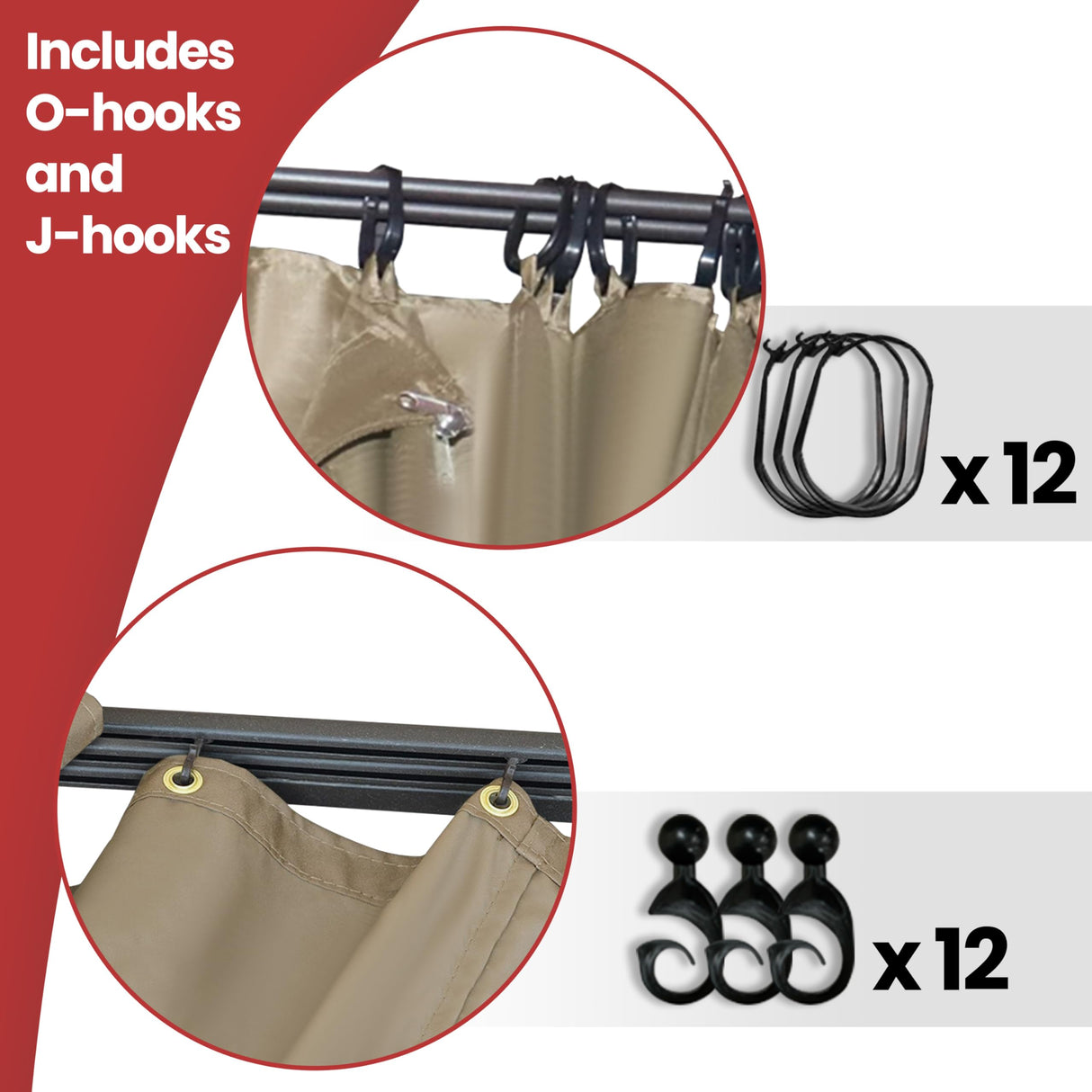 Coastshade Gazebo Pergola Canopy Panel Sidewalls Replacement 10ft Gazebo Pergola Privacy Panels Sidewall for Gazebos with 12Curtain Rings &12Rail Hooks, Khaki CoastShade