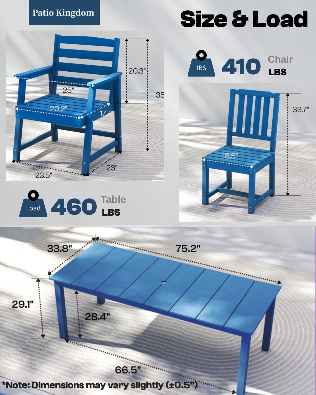 Patio Kingdom 9-Piece Outdoor Dining Set for 8, 75.2" HDPE Table with Umbrella Hole & 8 Chairs, All-Weather Patio Furniture for Lawn, Yard, Deck, or Poolside, Fade & Crack Resistant (Navy Blue) Patio Kingdom
