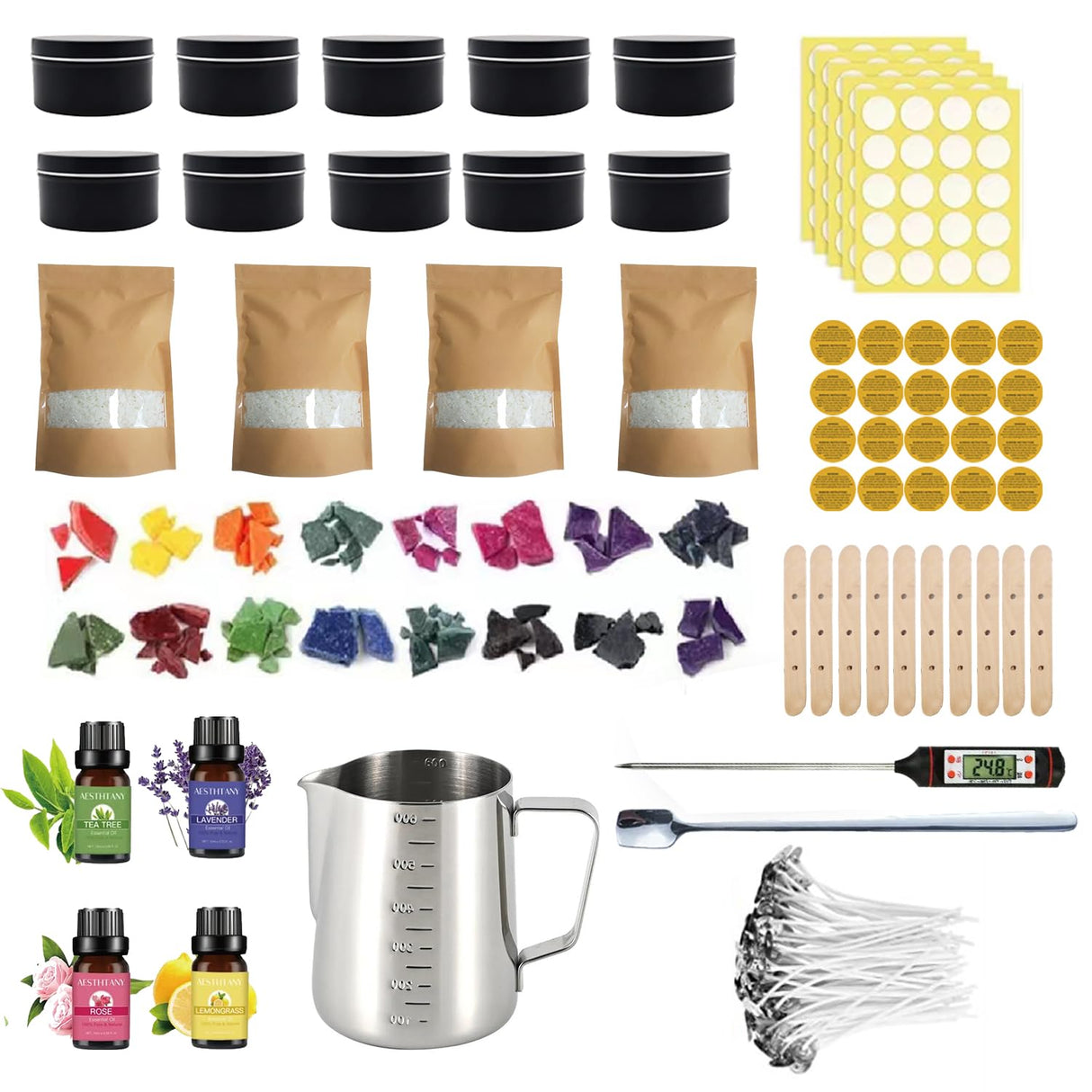 AXUANHUA Complete Candle Making Kits - Candle Making Kit for Adults - DIY Candle Making Supplies Include 10 Jars, 4 Soy Wax, 16 Dyes, 100 Candlewicks, 4 Scents & Many More - Arts and Crafts for Adults AXUANHUA
