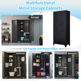 VASAAOSD 75" Metal Storage Cabinet, Tool Cabinet with Hooks, Garage Storage Cabinet with Lock, Heavy-Duty Tool Storage Cabinet for Utility Room, Gym, Basement, Broom Closet Cabinet, Black VASAAOSD