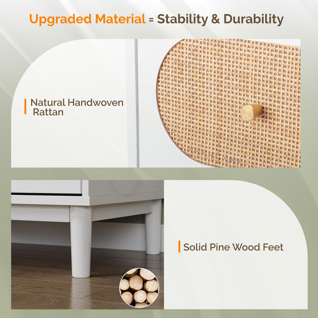 VINGLI White Rattan Dresser with LED Lights, Tall Dresser, Rattan Chest of Drawers for Bedroom, Vertical 4 Drawer Dressers for Bedroom, Boho VINGLI