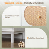 VINGLI White Rattan Dresser with LED Lights, Tall Dresser, Rattan Chest of Drawers for Bedroom, Vertical 4 Drawer Dressers for Bedroom, Boho VINGLI