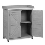 Potting Bench with Storage Cabinet and Metal Table Top for Outdoor Patio, Garden Furniture Wood Workstation (Classsic Grey, 31.5x17x39) Mederla