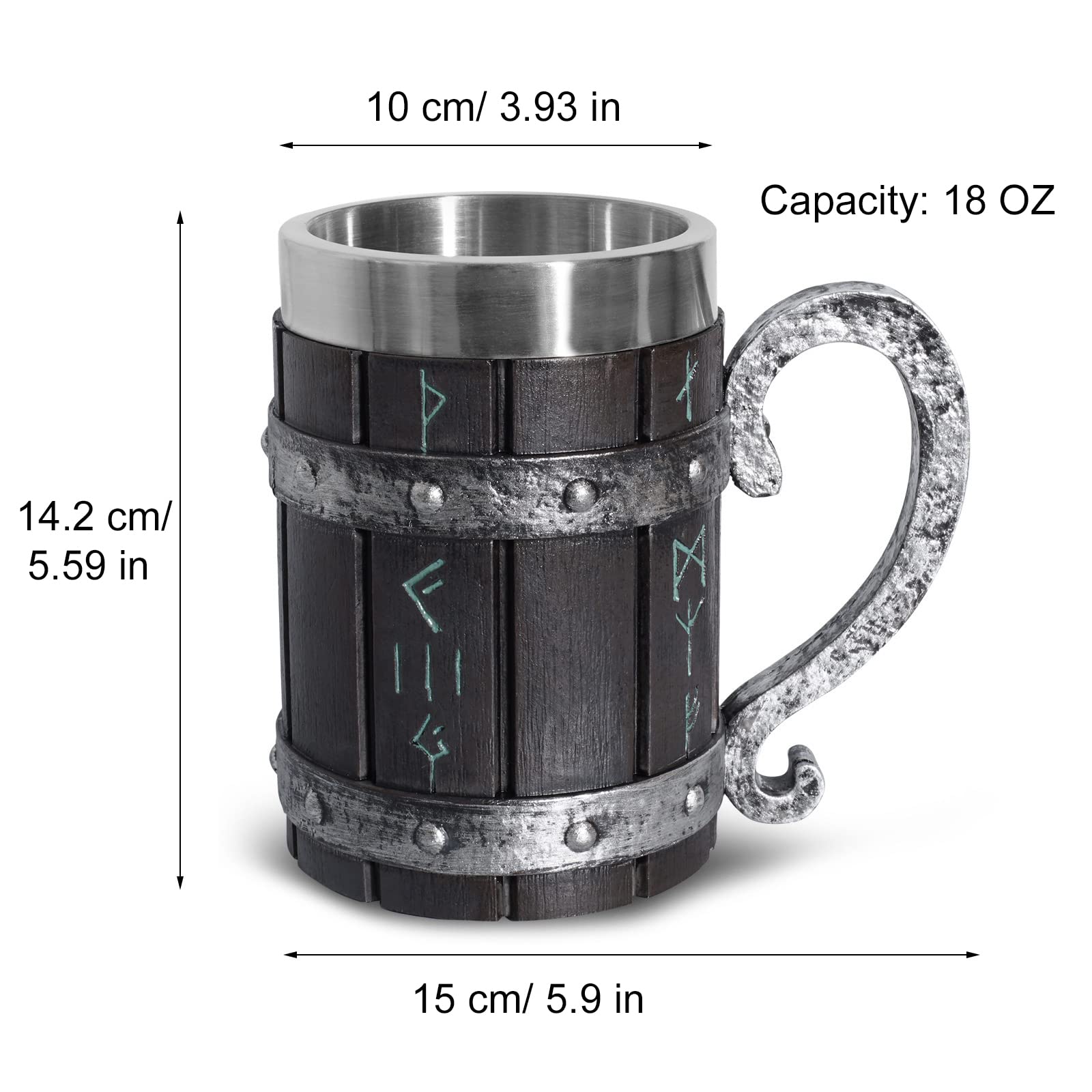 Nordic Viking Rune Beer Mug, Resin Beer Stein Tankard Cup Stainless Steel Wooden Viking Coffee Cool Mug Viking Gift for Men Beer Cup Stein - WoodArtSupply