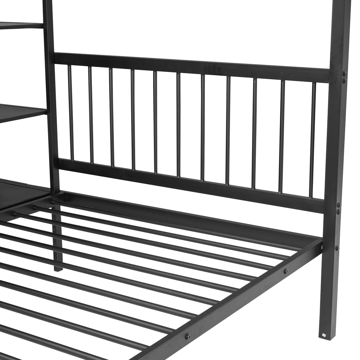 Favfurish Full Over Twin Metal Bunk Bed with Built-in Desk and Storage Shelves, L-Shape Heavy-Duty Steel BedFrame w/Staircase & Safety Guardrail,for Bedroom Boys Girls Adults Favfurish