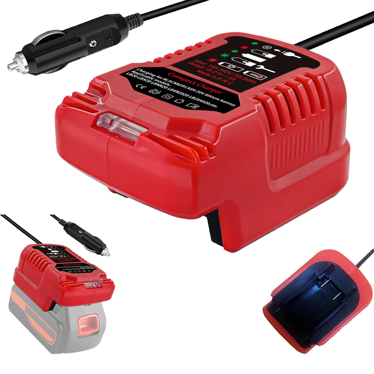 for Black&Decker 20V Lithium Battery Charger Replacement, Car Charger Charge for B&D 20V/for Porter Cable 20V Lithium Battery Mini Charger with Cigarette Lighter Plug Vehicle Charger HXTMOJU