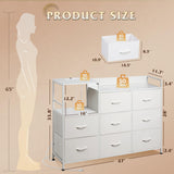 WLIVE White Dresser TV Stand for Bedroom with Charging Station and Open Shelves, Fabric Dresser with 8 Drawers and Wood Top, Wide Storage Chest of Drawers for Living Room, Hallway WLIVE