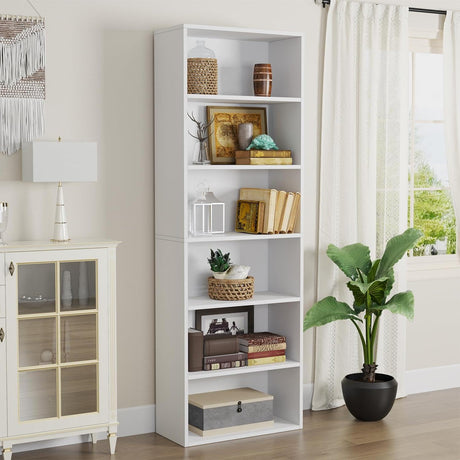 oneinmil Bookcase and Bookshelf, Floor Standing 6-Tier High Bookshelf, Display Storage Rack, Home Decorative Furniture, Suitable for Home Offices, Living Rooms, and Bedrooms,White oneinmil