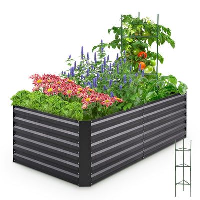 Quictent Galvanized Raised Garden Bed 6x3x2 Ft Metal Planter Box Bottomless for Backyard Outdoor, Include 1 pc Tomato Cage (Dark Gray)