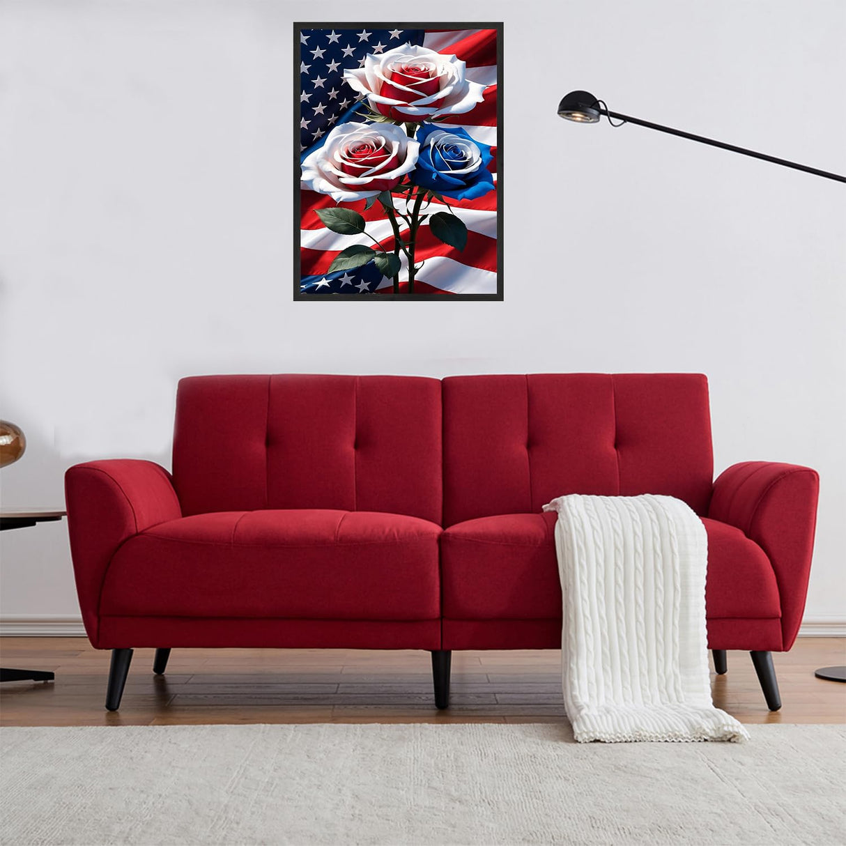 NWQZBYHT Flowers Diamond Art Kits for Adults,America Flag Rose 5D Diamond Painting Kits for Beginner,DIY Round Full Drill Diamond Dots,Gem Painting Kit for Adults Crafts Home Wall Decor 12x16 Inch NWQZBYHT