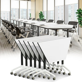 6 Pack Folding Conference Room Tables,Modern Rectangular Foldable Conference Table Flip Top Mobile Training Tables with Wheels Meeting Table for Office Meeting Room Classroom(47.2 in) rzoizwko