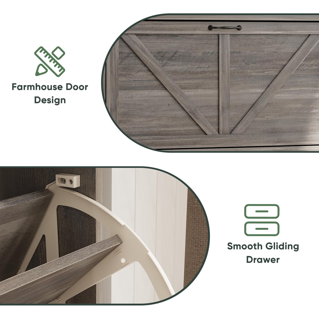 Smart Fendee Shoe Storage with 2 Flip Drawers, Farmhouse Organizer umooper with Wooden Feet, Slim Shoe Rack, Narrow Entryway Storage, Gray Smart FENDEE