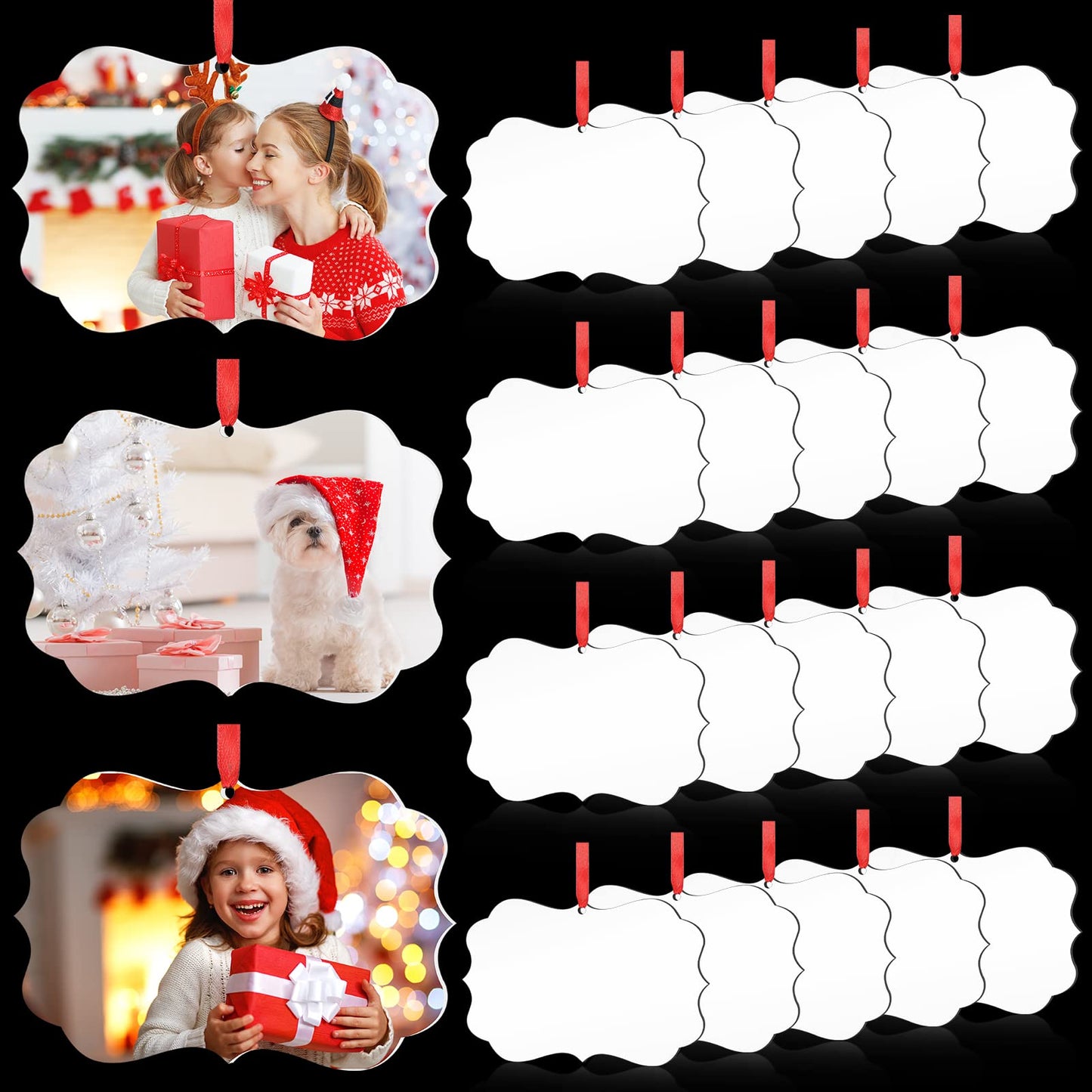 48 Pcs 4.3" x 2.8" Christmas Sublimation Ornament Blanks MDF Board Personalized Sublimation Printing Hanging Ornaments Christmas Ornaments Double Sided Heat Transfer Pendant with Rope for DIY Decor