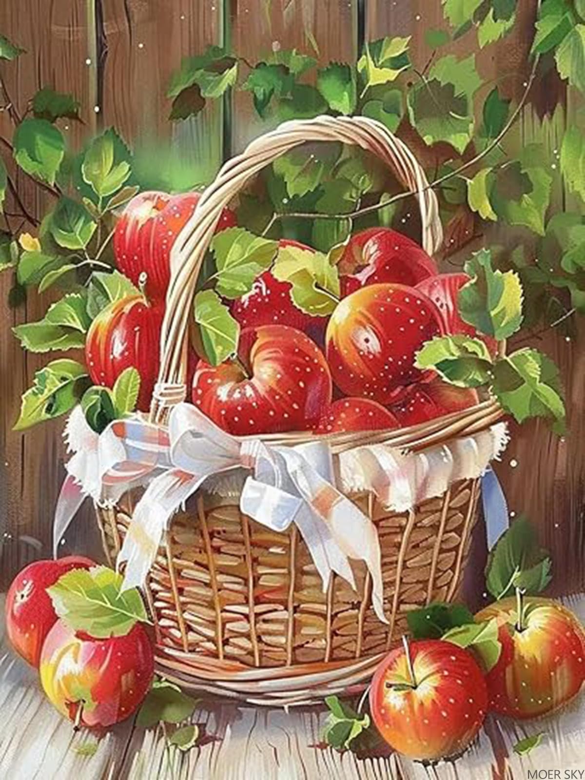 MOER SKY Foods Diamond Painting Kits for Adults, Apples Diamond Painting Art Kit for Adult, DIY Full Drill Gem Art with Diamonds for Home Wall Decor Gifts 12x16 Inch MOER SKY