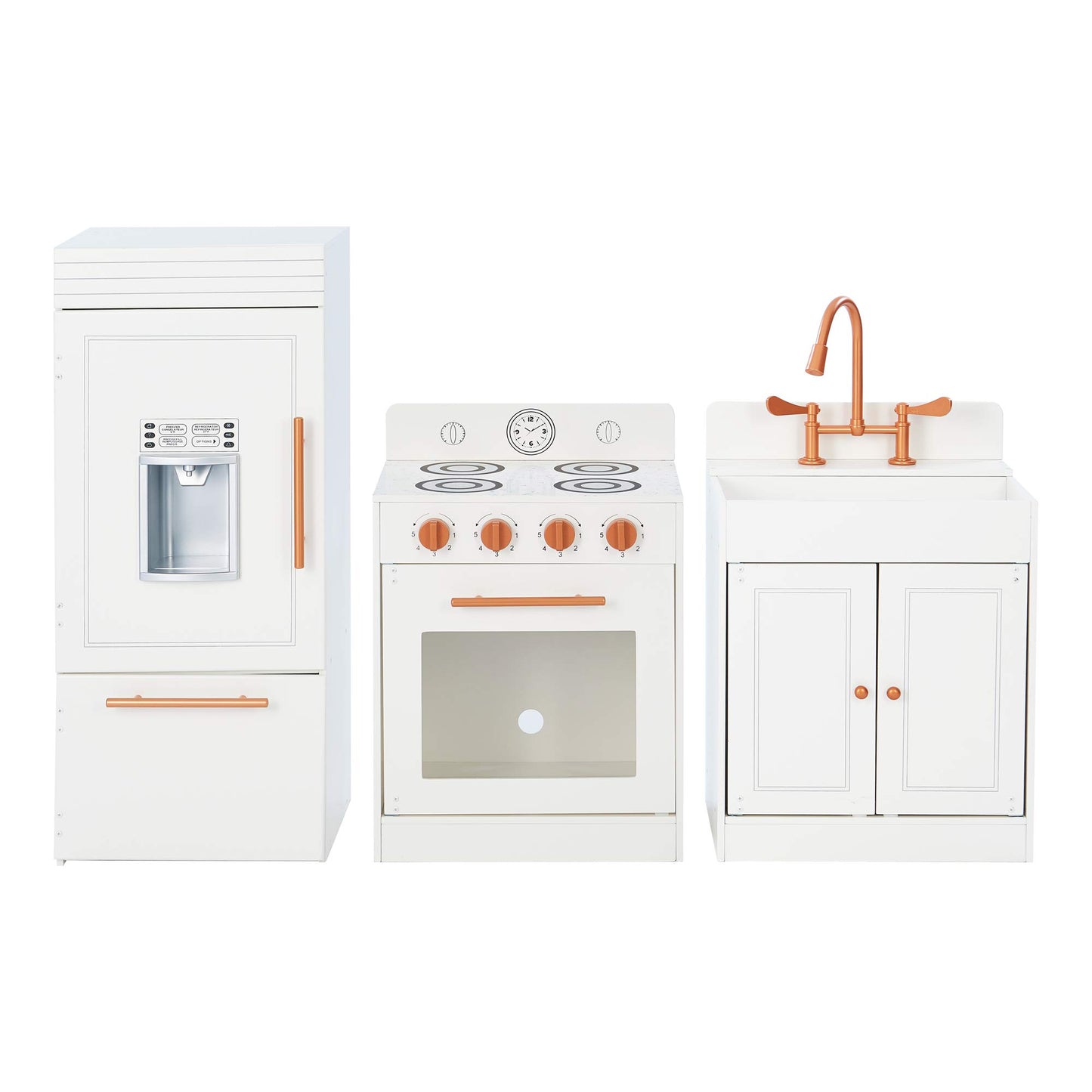 Teamson Kids Little Chef Paris Modular Contemporary Interactive Wooden Play Kitchen with Refrigerator, Oven, Sink, and Storage Space for Easy Clean Up, White with Rose Gold Finishes - WoodArtSupply